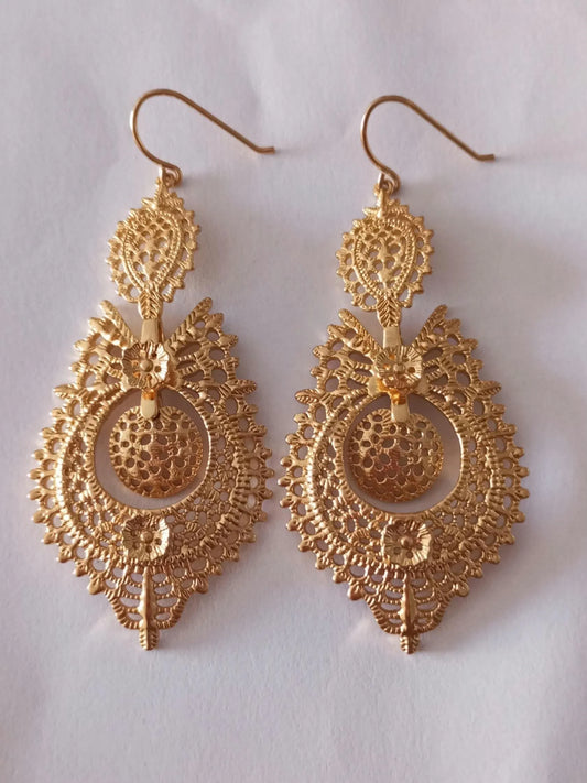 24KT Goldfilled Portuguese Queen Maxi Filigree Earring  Handmade