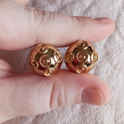 24 Carats Goldfilled Bead of Viana Portuguese Earring Clip-On Stainless Steel Filigree