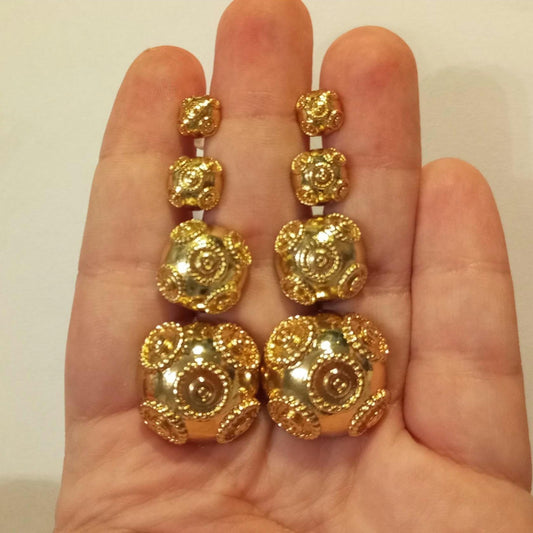 Filigree Earrings 24 Carats Goldfilled Half Bead of Viana Portuguese Stud Gilded Stainless Steel Jewellery