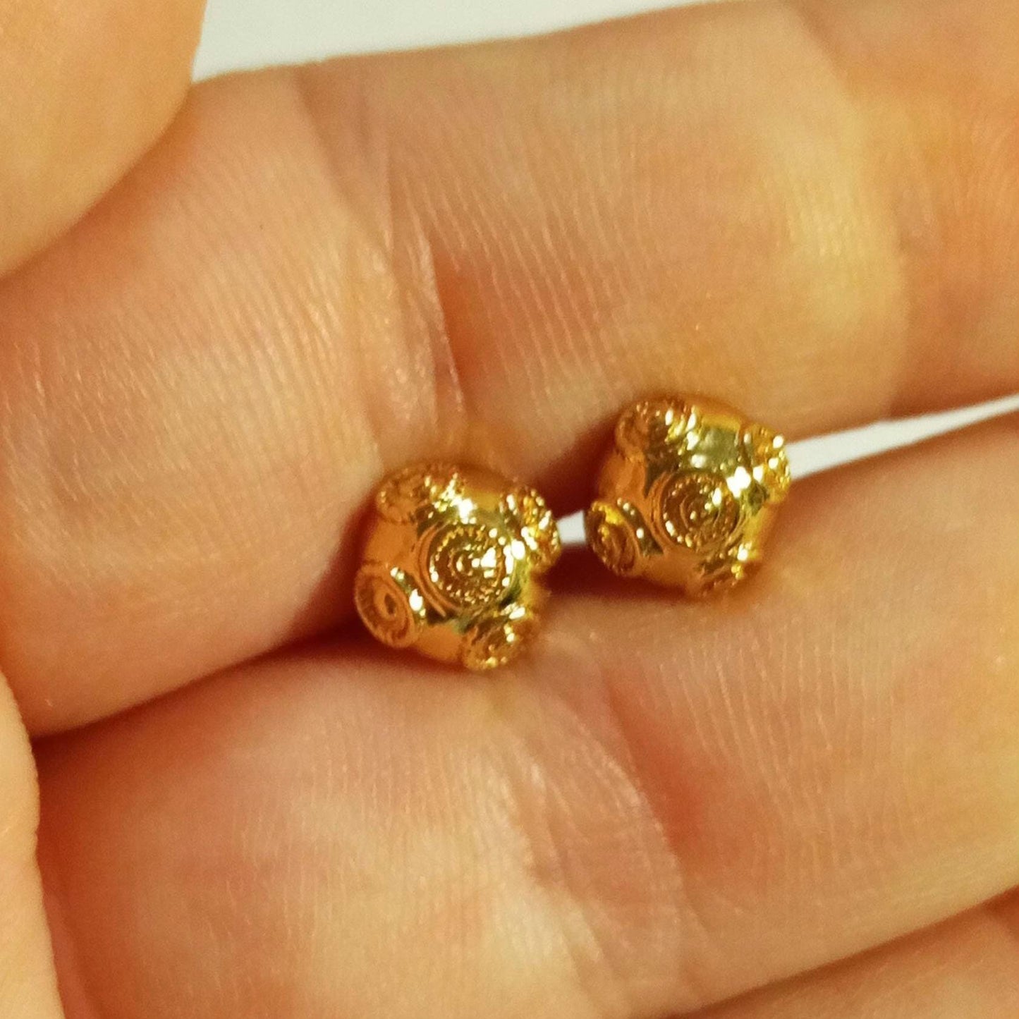 Filigree Earrings 24 Carats Goldfilled Half Bead of Viana Portuguese Stud Gilded Stainless Steel Jewellery