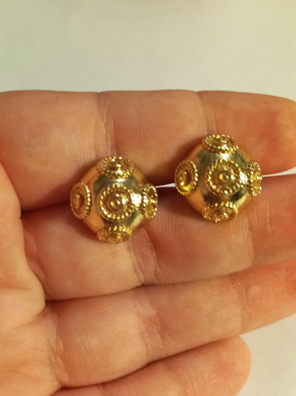 Filigree Earrings 24 Carats Goldfilled Half Bead of Viana Portuguese Stud Gilded Stainless Steel Jewellery