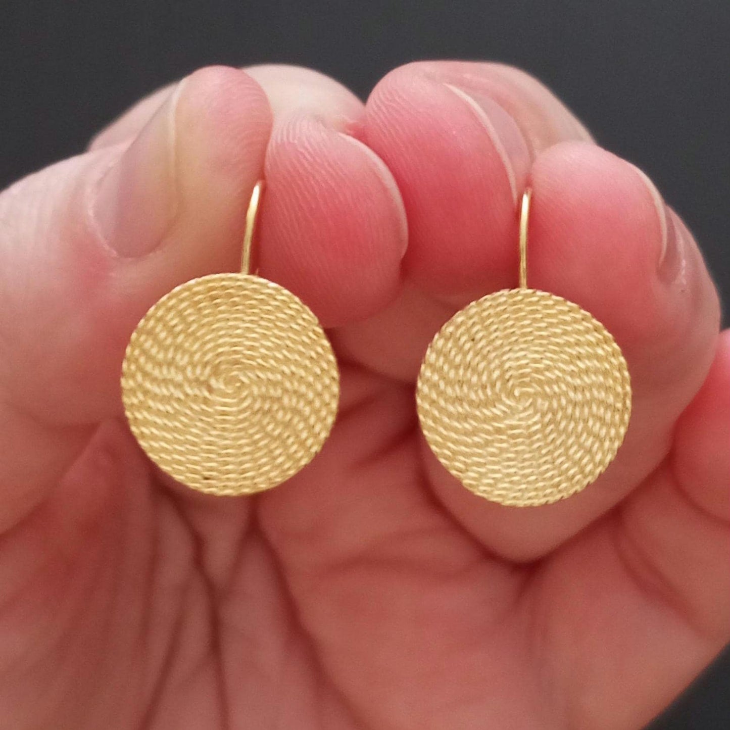 Portuguese Filigree Gold-Vermeil Twisted Thread Earrings Handmade Filagree Basketwork Style