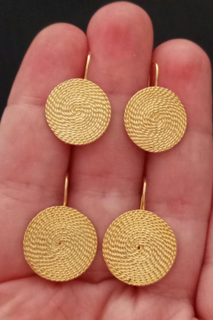Portuguese Filigree Gold-Vermeil Twisted Thread Earrings Handmade Filagree Basketwork Style