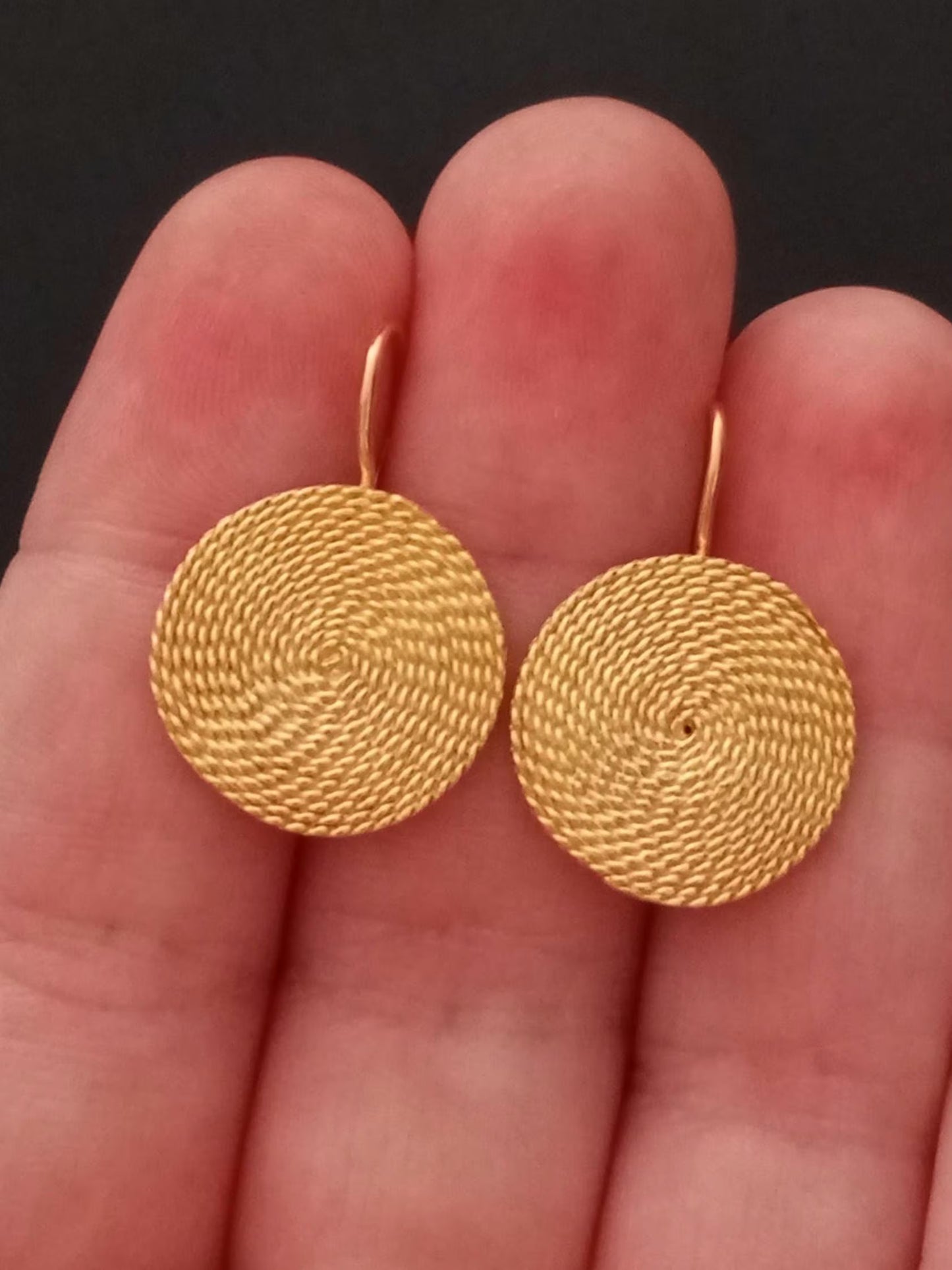 Portuguese Filigree Gold-Vermeil Twisted Thread Earrings Handmade Filagree Basketwork Style