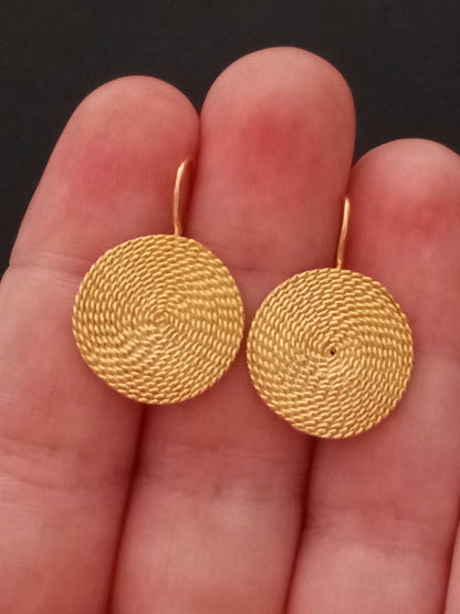 Portuguese Filigree Gold-Vermeil Twisted Thread Earrings Handmade Filagree Basketwork Style