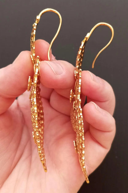 Boucles d'oreilles filigranes SuperMaxi Queen portugaises en or rempli 24 carats, faites à la main