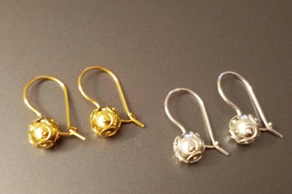 Gold-Vermeil Silver Filigree Viana Bead Hook Earrings Conta de Viana Portuguese Earrings