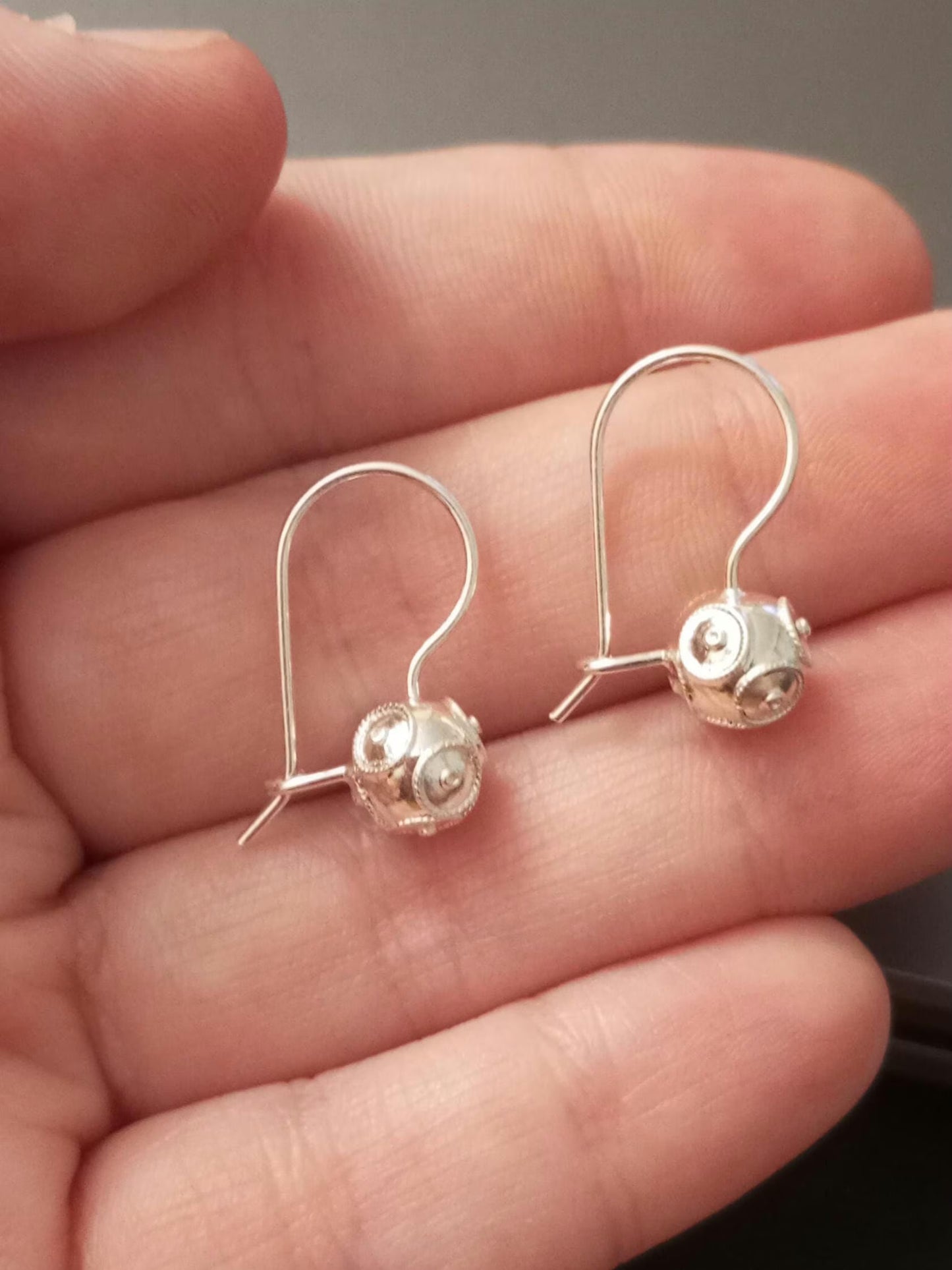 Gold-Vermeil Silver Filigree Viana Bead Hook Earrings Conta de Viana Portuguese Earrings