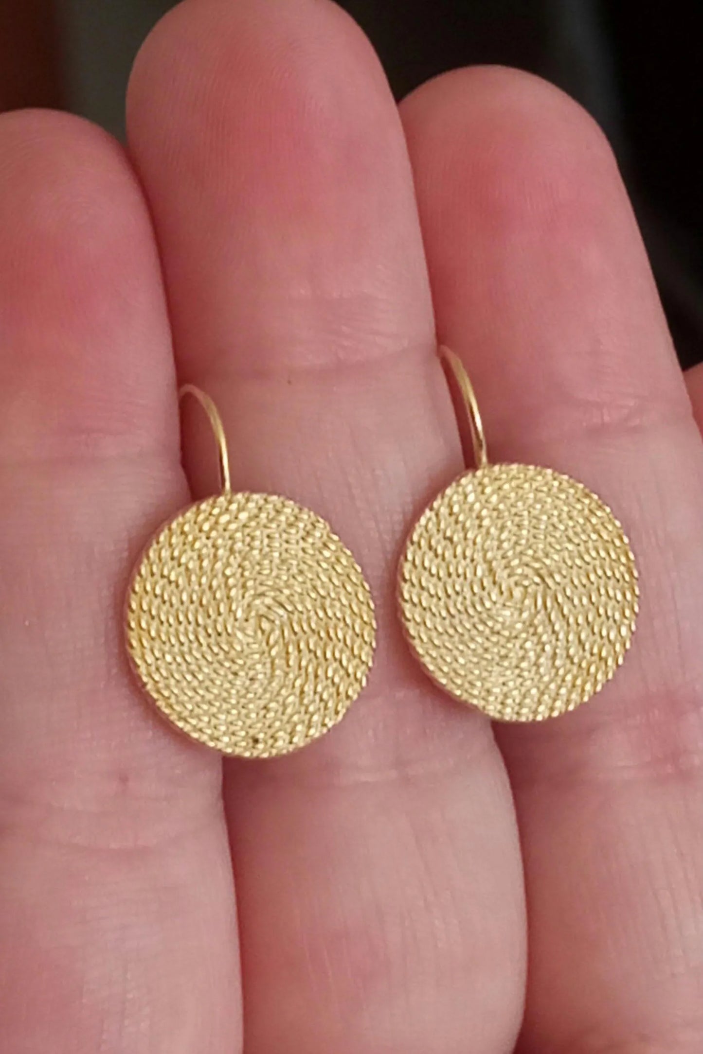 Portuguese Filigree Gold-Vermeil Twisted Thread Earrings Handmade Filagree Basketwork Style