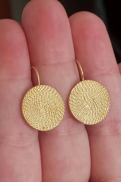 Portuguese Filigree Gold-Vermeil Twisted Thread Earrings Handmade Filagree Basketwork Style