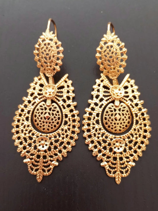 24KT Goldfilled Portuguese Queen SuperMaxi Filigree Earring  Handmade