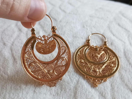 Portuguese Filigree Arrecadas Earrings 24K Goldfilled Stainless Steel Hoop Minho Earrings