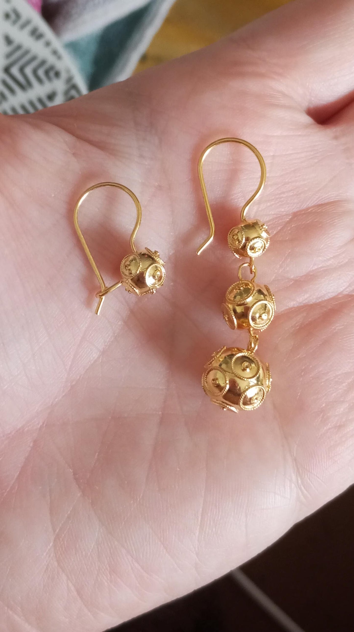 Gold-Vermeil Silver Filigree Viana Bead Hook Earrings Conta de Viana Portuguese Earrings