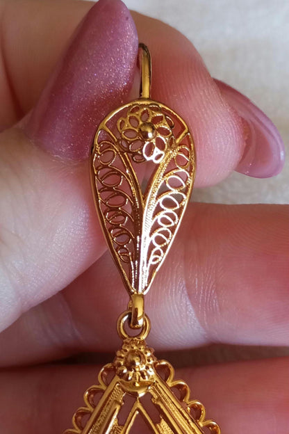 24KT Goldfilled Portuguese Teardrop Earring Filigree Jewelry