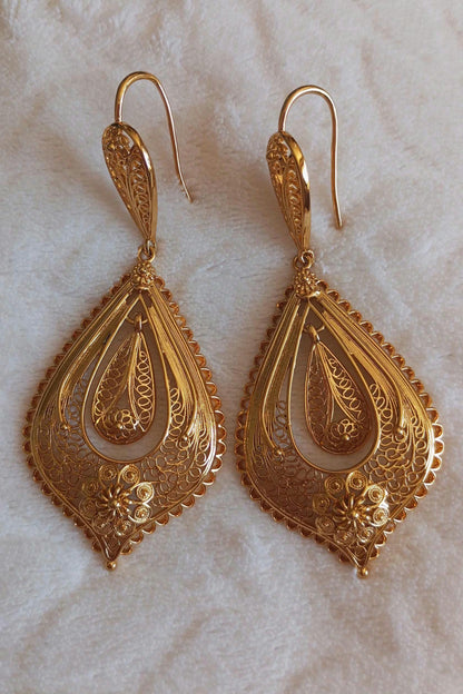 24KT Goldfilled Portuguese Teardrop Earring Filigree Jewelry