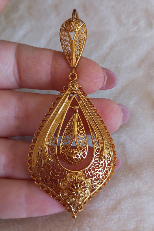 24KT Goldfilled Portuguese Teardrop Earring Filigree Jewelry