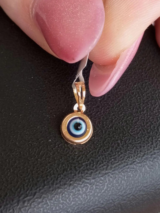 Turkish Eye Solid 19Kt Gold Pendant Nazar Amulet Greek Eye Charm Gift