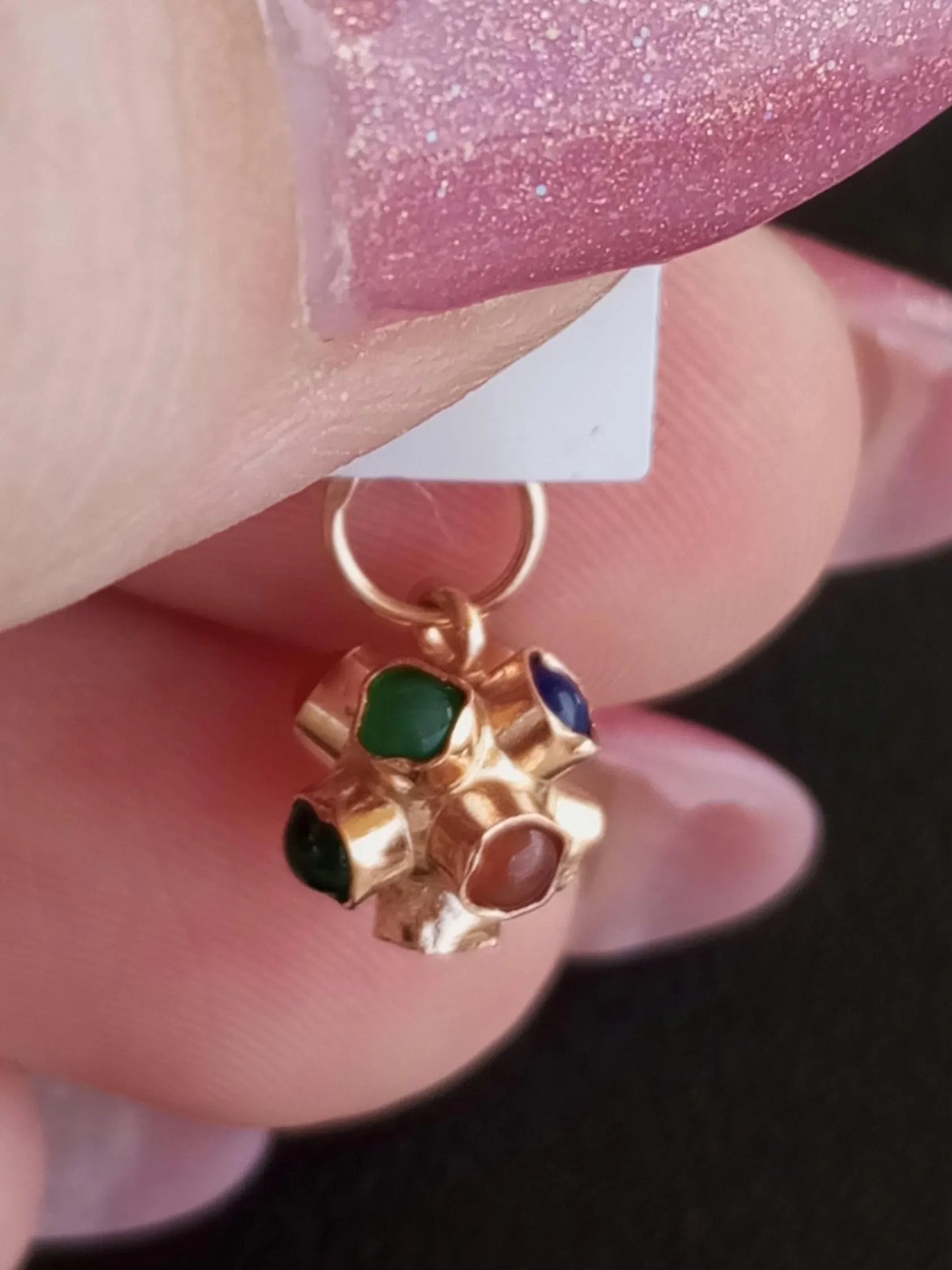 Solid Gold Portuguese Pendant Vintage Style Medallion Mina 19.2K Gold Multicolor Stone Charm Handmade Portugal