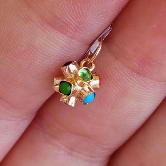 Solid Gold Portuguese Pendant Vintage Style Medallion Mina 19.2K Gold Multicolor Stone Charm Handmade Portugal