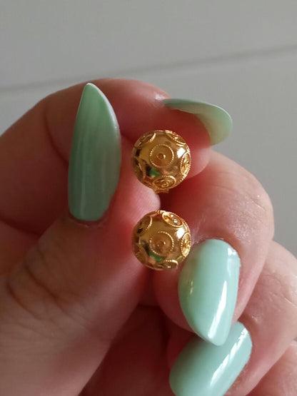Solid Gold Bead of Viana Filigree Stud Earrings 9mm