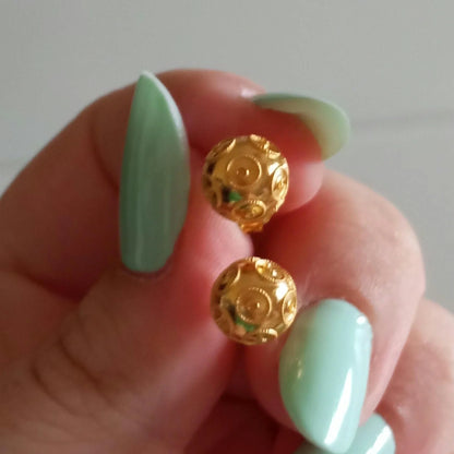 Solid Gold Bead of Viana Filigree Stud Earrings 9mm