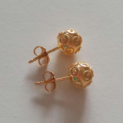 Solid Gold Bead of Viana Filigree Stud Earrings 9mm