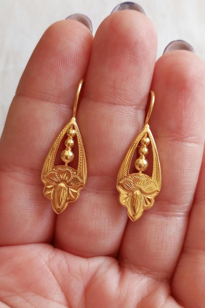 Gold Vermeil Vintage Style Earring Olive Trea Leaf Traditional Portuguese Goldplated 925 Silver Earring