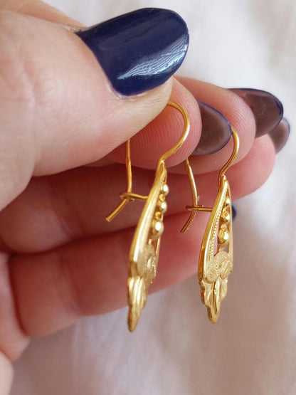 Gold Vermeil Vintage Style Earring Olive Trea Leaf Traditional Portuguese Goldplated 925 Silver Earring