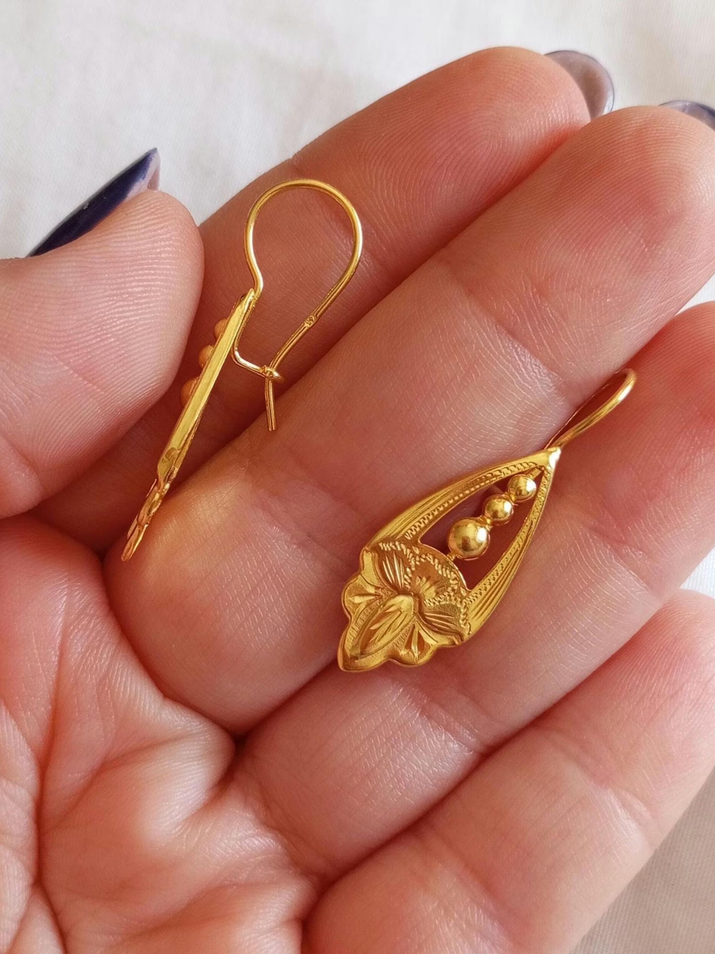 Gold Vermeil Vintage Style Earring Olive Trea Leaf Traditional Portuguese Goldplated 925 Silver Earring