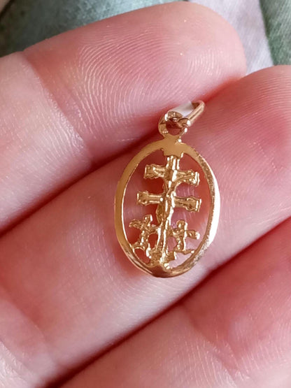 Solid Gold Caravaca Cross Pendant  19Kt Gold Yellow Crucifix Pendant