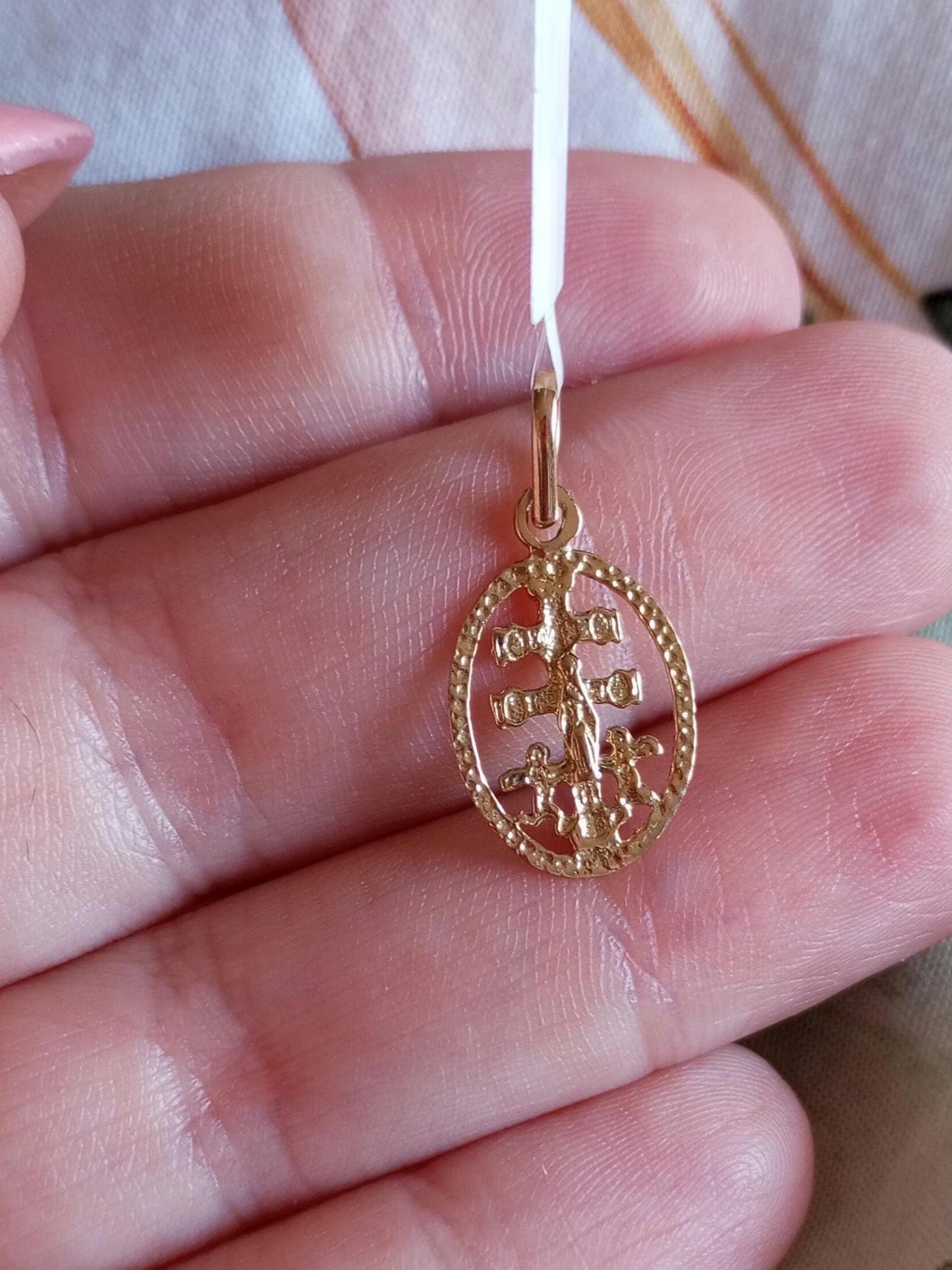 Solid Gold Caravaca Cross Pendant  19Kt Gold Yellow Crucifix Pendant