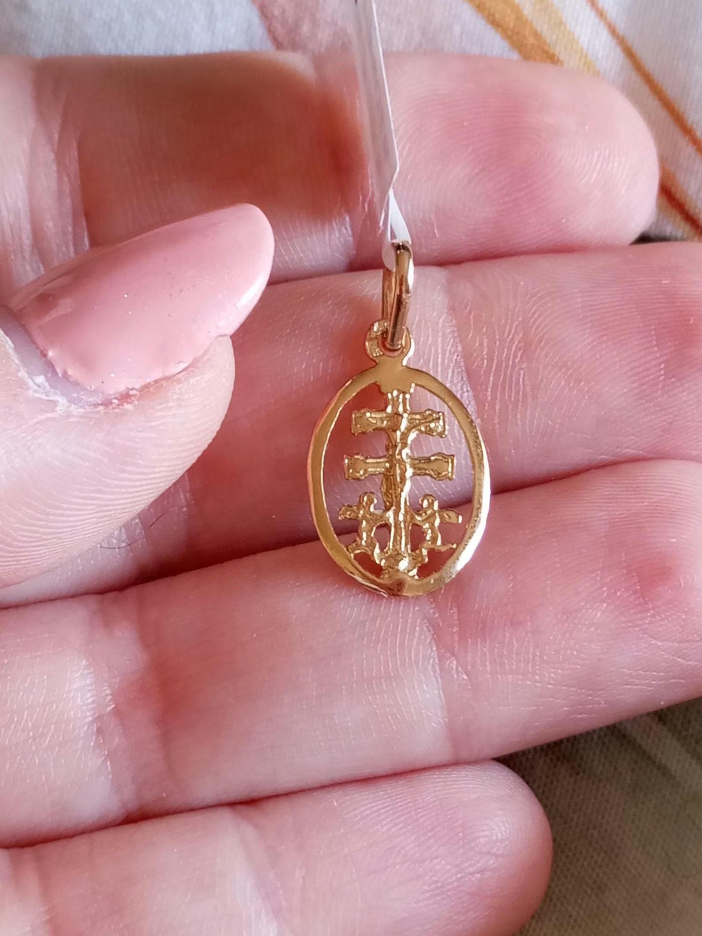 Solid Gold Caravaca Cross Pendant  19Kt Gold Yellow Crucifix Pendant