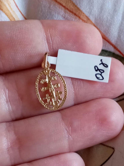 Solid Gold Caravaca Cross Pendant  19Kt Gold Yellow Crucifix Pendant