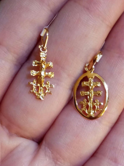 Solid Gold Caravaca Cross Pendant  19Kt Gold Yellow Crucifix Pendant