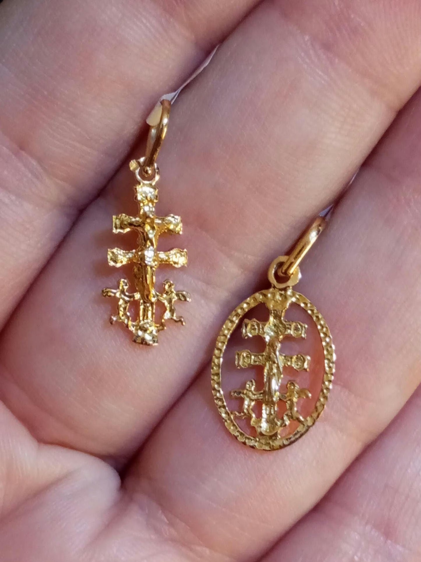 Solid Gold Caravaca Cross Pendant  19Kt Gold Yellow Crucifix Pendant