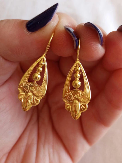 Gold Vermeil Vintage Style Earring Olive Trea Leaf Traditional Portuguese Goldplated 925 Silver Earring