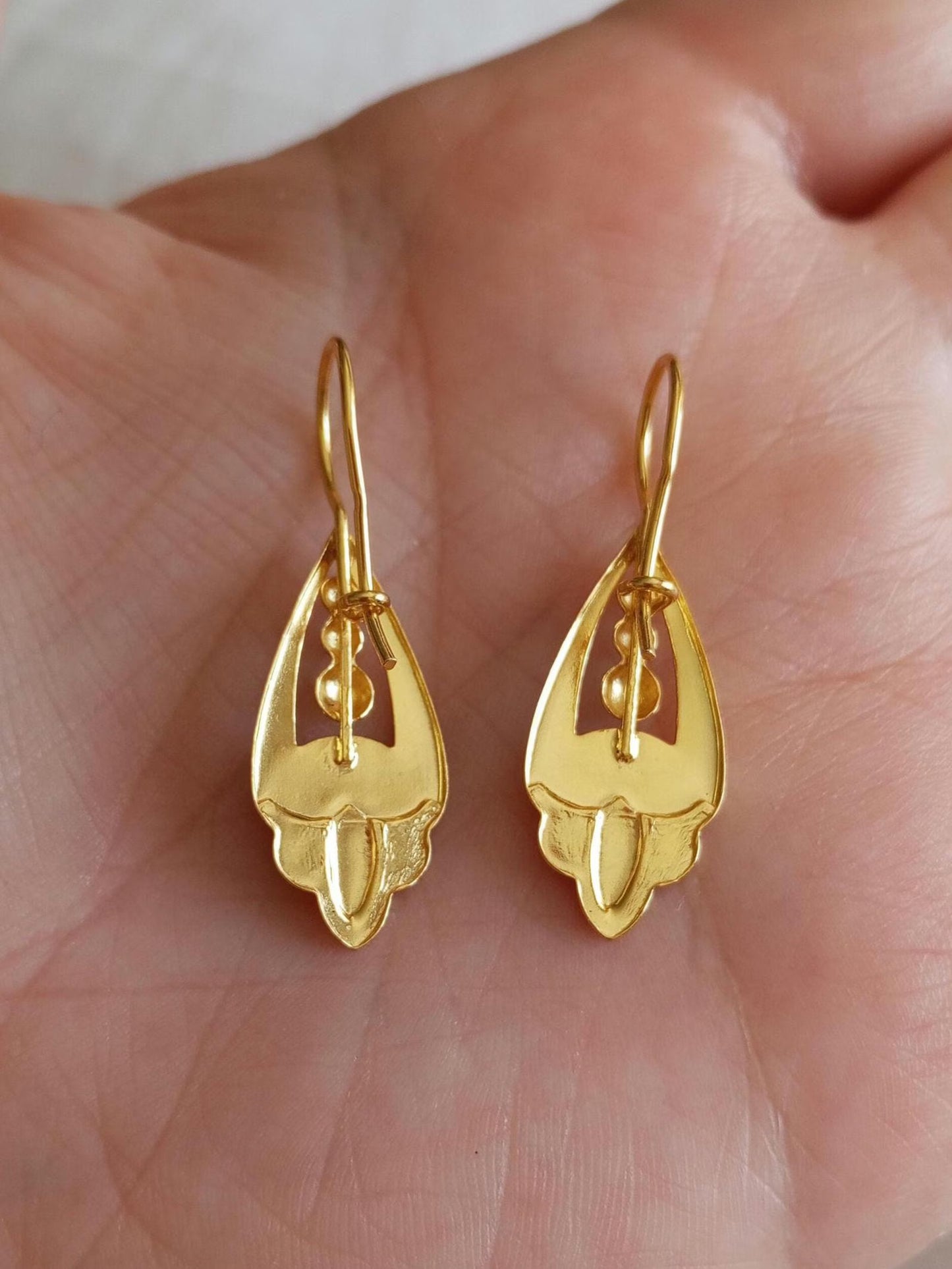 Gold Vermeil Vintage Style Earring Olive Trea Leaf Traditional Portuguese Goldplated 925 Silver Earring