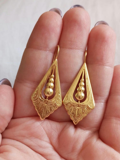 Gold Vermeil Vintage Style Earring Olive Trea Leaf Traditional Portuguese Goldplated 925 Silver Earring