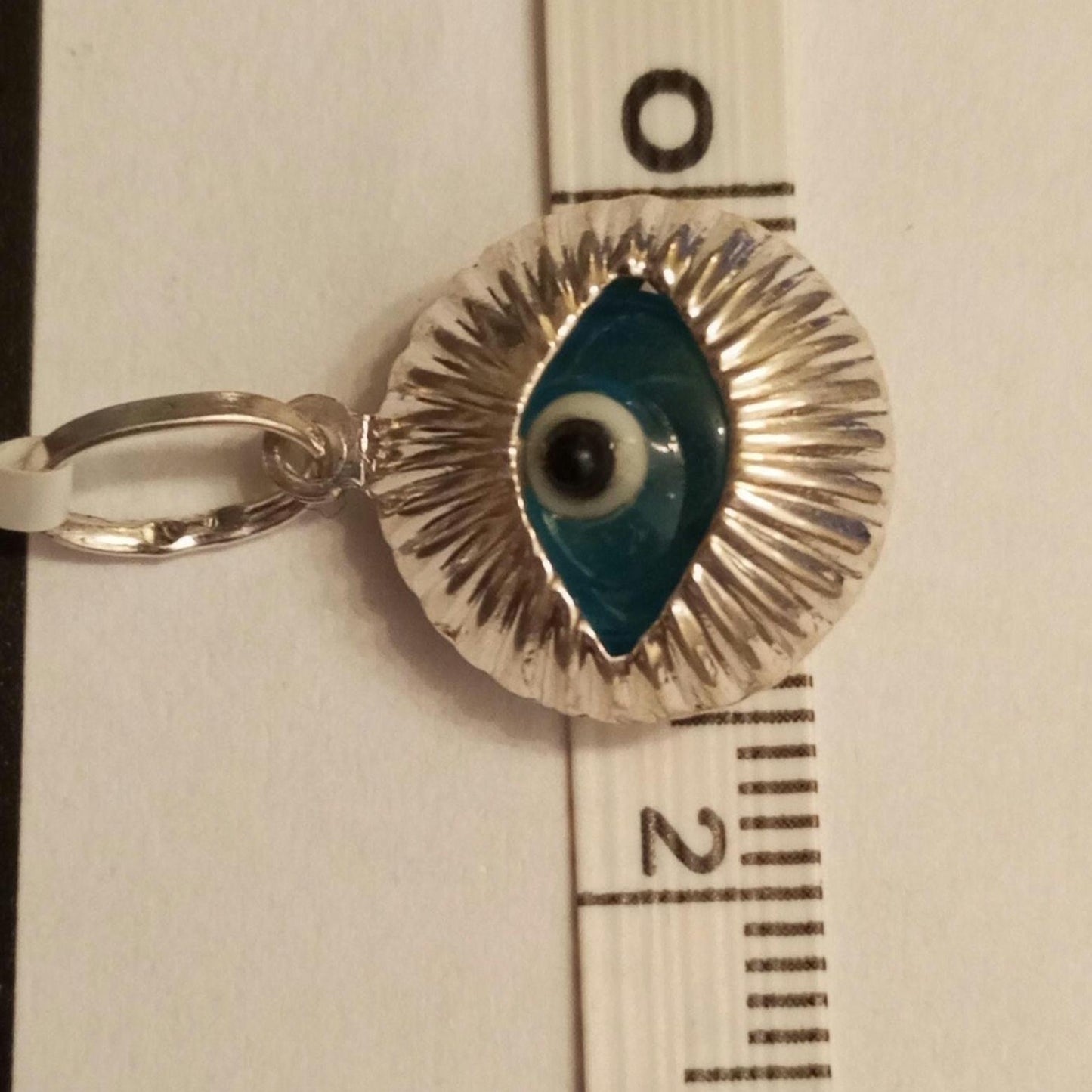 Turkish Eye Sterling Silver Pendant 925 Murano Glass Style