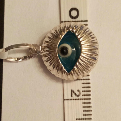 Turkish Eye Sterling Silver Pendant 925 Murano Glass Style