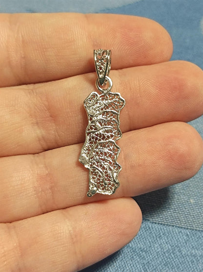 Sterling Silver Handmade Filigree Portugal Map Pendant