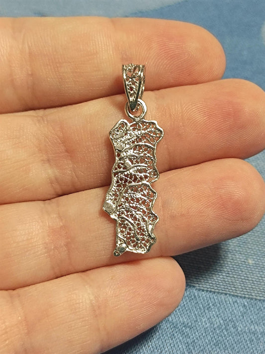 Sterling Silver Handmade Filigree Portugal Map Pendant