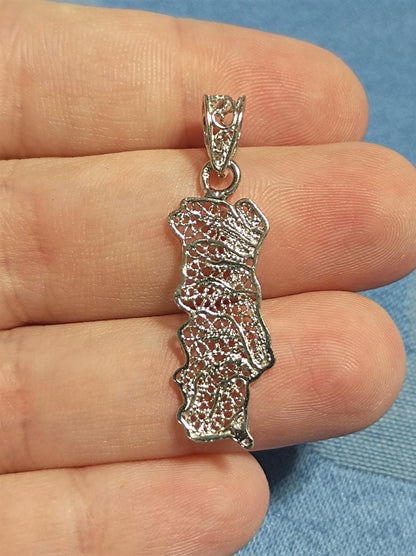 Sterling Silver Handmade Filigree Portugal Map Pendant