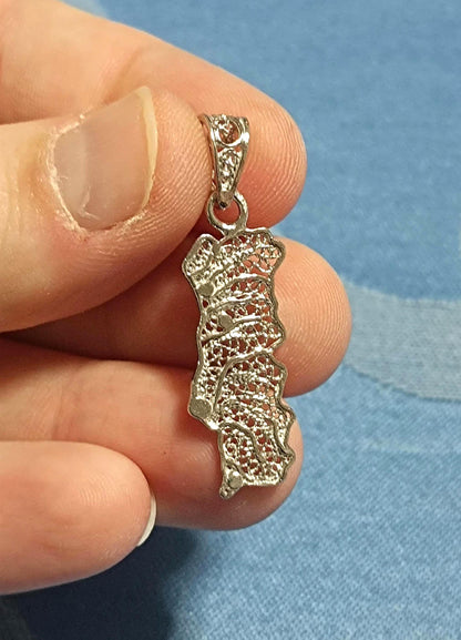 Sterling Silver Handmade Filigree Portugal Map Pendant