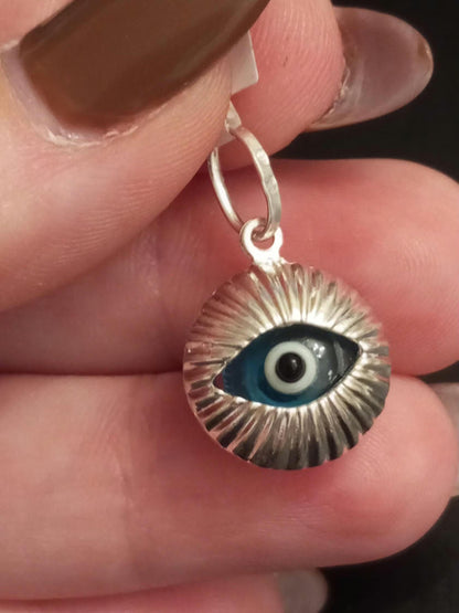 Turkish Eye Sterling Silver Pendant 925 Murano Glass Style