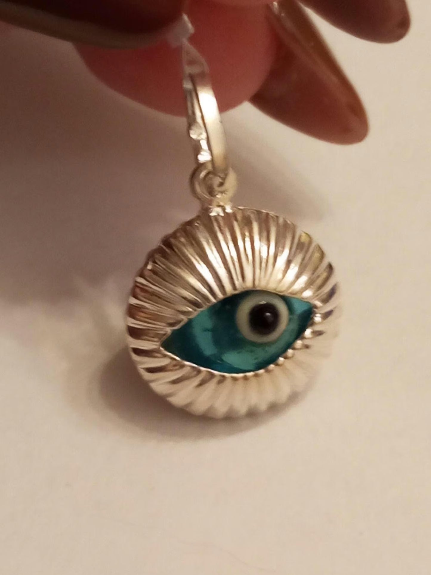 Turkish Eye Sterling Silver Pendant 925 Murano Glass Style