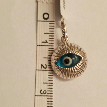 Turkish Eye Sterling Silver Pendant 925 Murano Glass Style