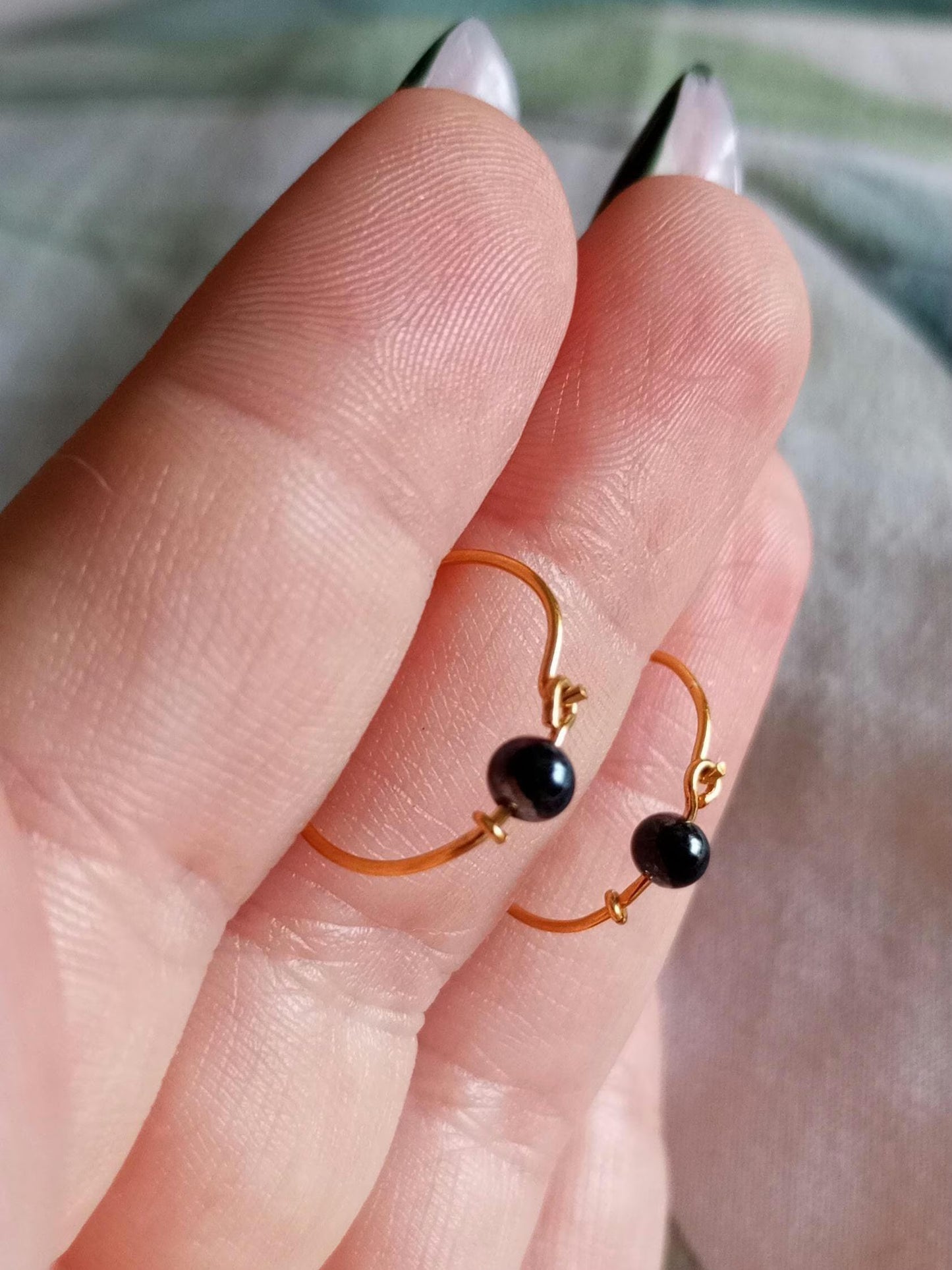 Handmade Gold-Vermeil Hoop Earrings Hematite Silver, White Pearls