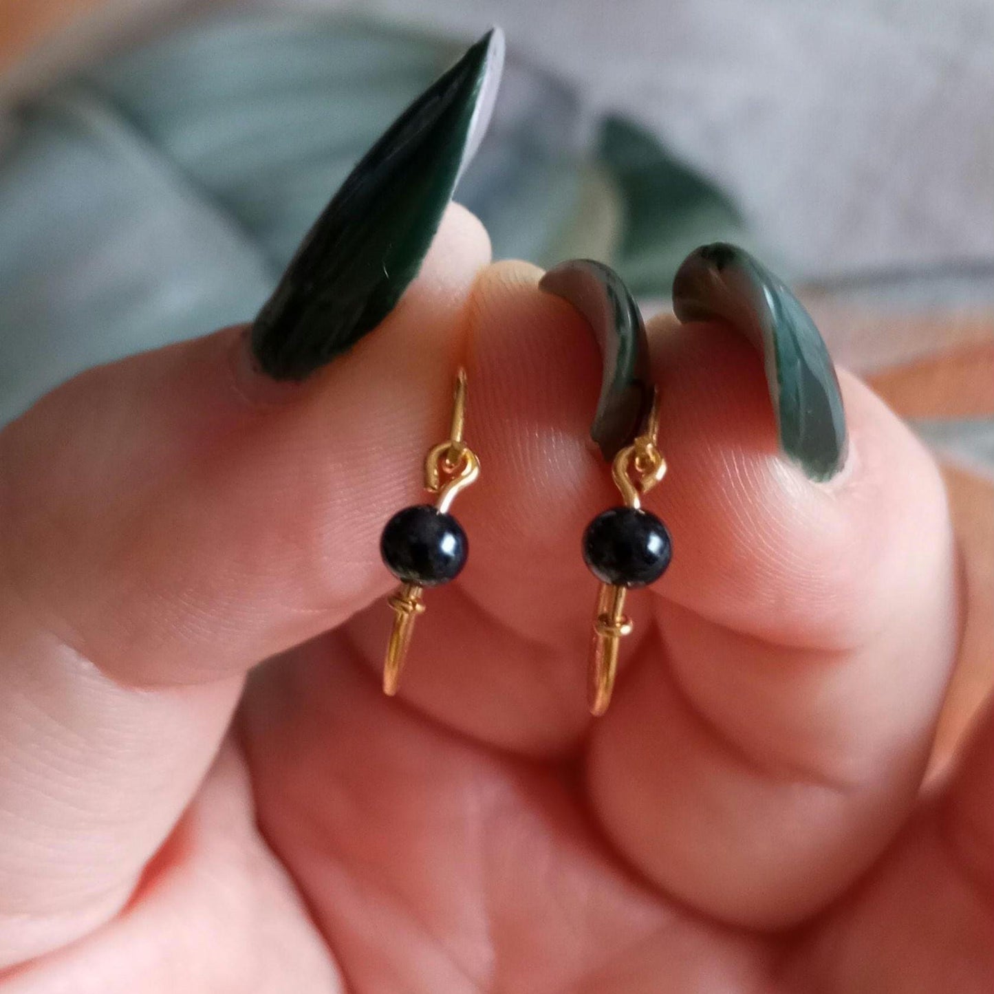 Handmade Gold-Vermeil Hoop Earrings Hematite Silver, White Pearls