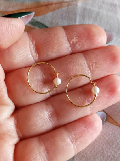 Handmade Gold-Vermeil Hoop Earrings Hematite Silver, White Pearls